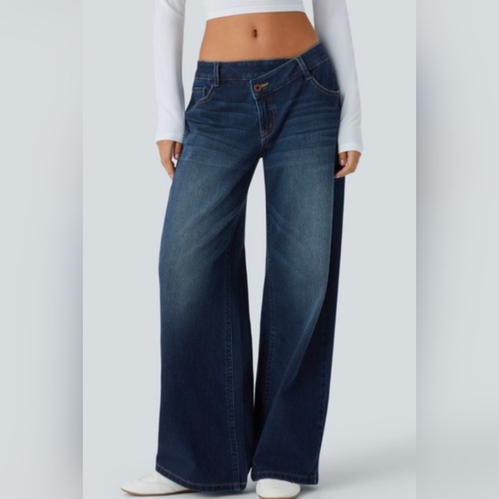 NWT HALARA Flex Asymmetric Wide Leg Jeans MEDIUM